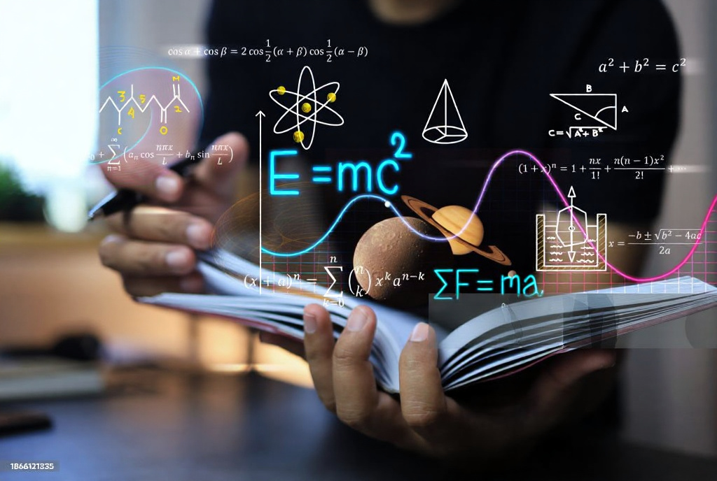 Student studying Physics for JEE and NEET with formulas and concepts
